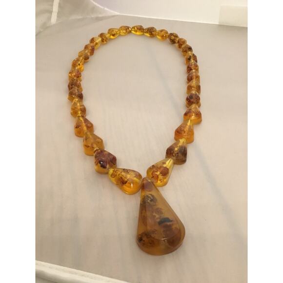 Vintage Baltic/Latvian Pressed Amber Teardrop Shaped Bead Necklace - 102g - Picture 1 of 6